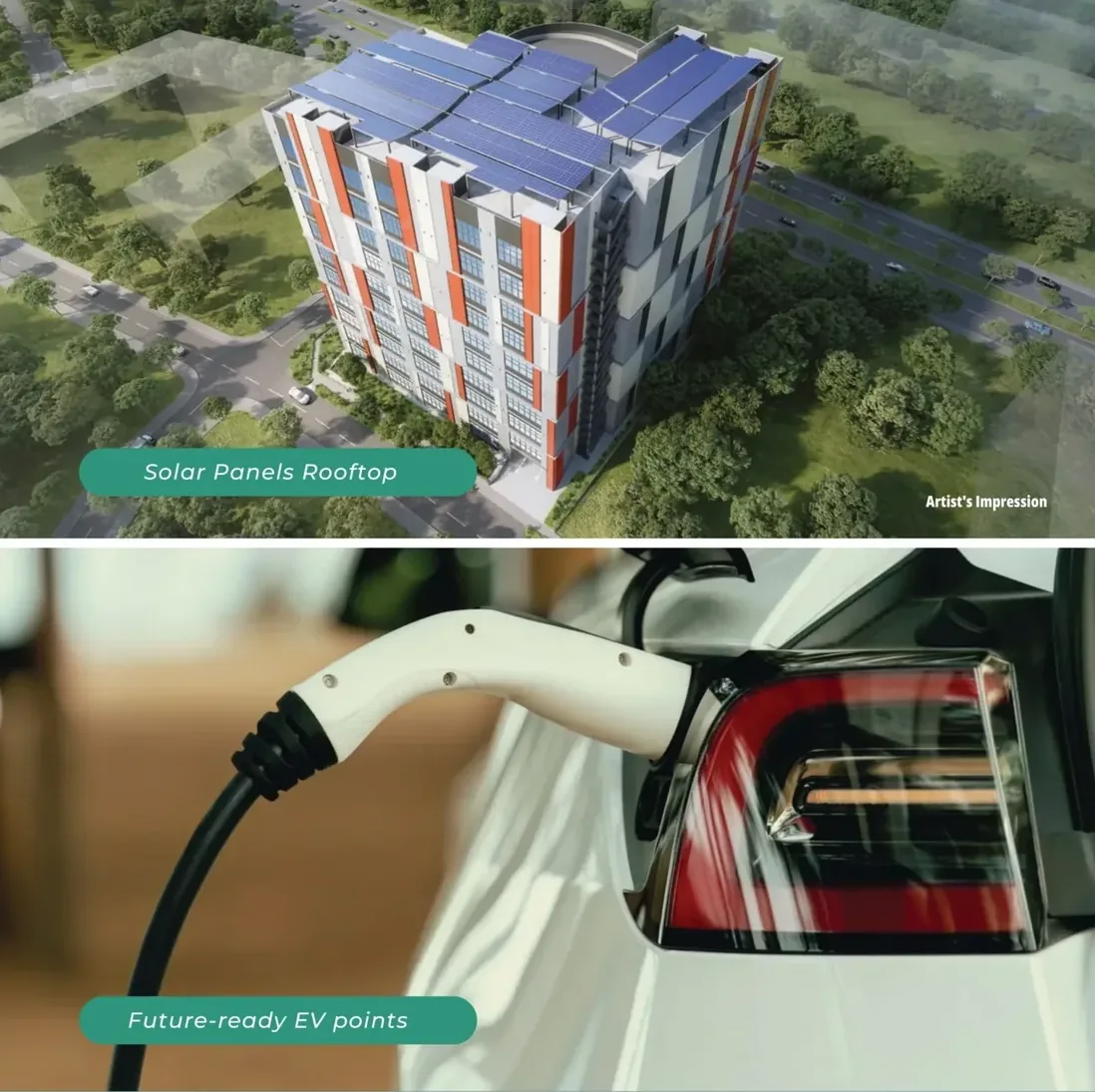 KeyStone @ Mandai green features: rooftop solar panels and future-ready EV charging points